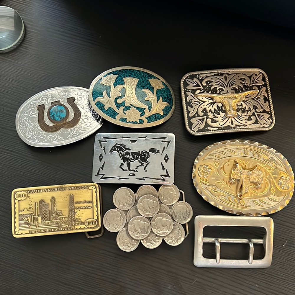 set of 8 vintage cowboy buckles